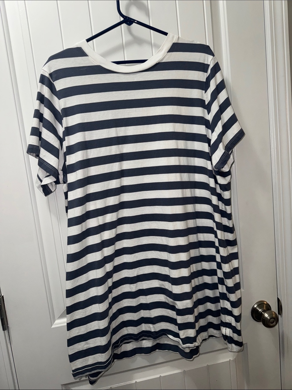 Old Navy White and Navy Striped Tee Dress